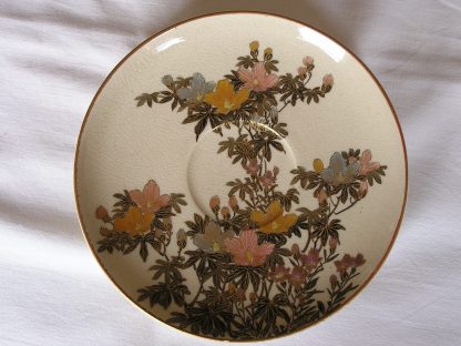 Satsuma cup and saucer with flowers and butterflies, 1900-1912 - Image 4
