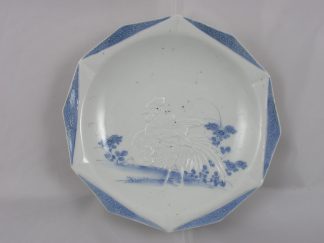 12-sided Hirado plate with relief cockerel, 1850-1900