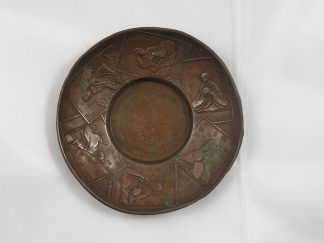 Metal chataku (saucer for the tea ceremony) with "hyakunin isshu" cards, 1868-1912
