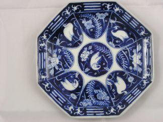 Octagonal plate with herons and flowers, ca. 1800