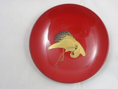 Lacquer sake cup with crane and peony, 1868-1912