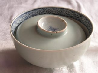 Celadon bowl with lid (chawan), marked "fuku" 1740-1770