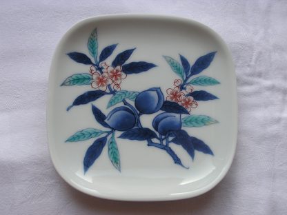 Square Imaemon plate with peach branch, 1950-1970