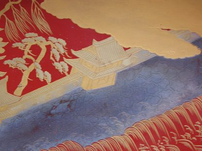 Large lacquer sake cup with castle in rain, 1868-1912 - Image 5