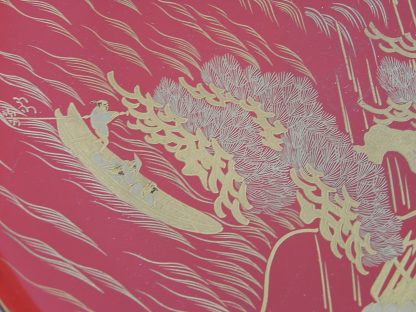 Large lacquer sake cup with castle in rain, 1868-1912 - Image 3