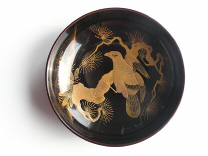 Lacquer chawan with bird of prey, 1868-1912